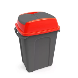 Hippo billenőfedeles szelektív  hulladékgyűjtő, műanyag, antracit/piros, 70 literes
