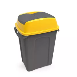 Hippo billenőfedeles szelektív  hulladékgyűjtő, műanyag, antracit/sárga, 50 literes