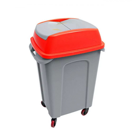 Hippo billenőfedeles szelektív  hulladékgyűjtő, műanyag, szürke/piros, 50 literes
