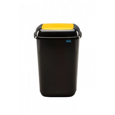 Plafor Quatro rugós billenőfedeles hulladékgyűjtő, fekete/sárga, 45 literes